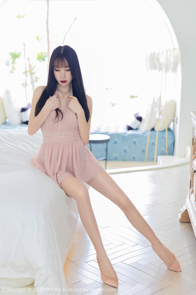 YouMi尤蜜荟 488期 粉红色的轻纱吊裙 周于希Sandy